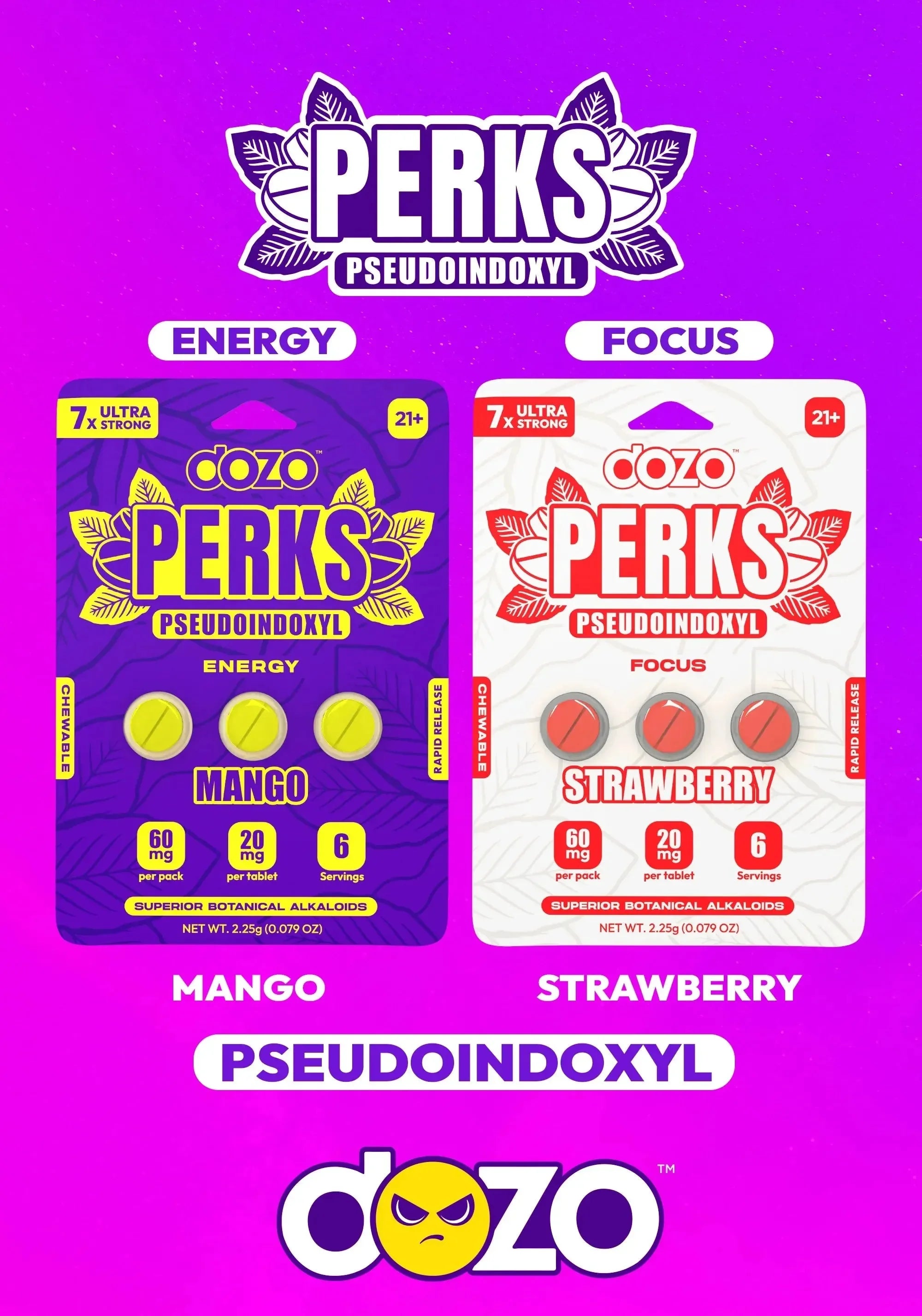 Dozo PERKS PSEUDOINDOXYL Tablets 60mg Display 10Ct - Coastal Kratom Co