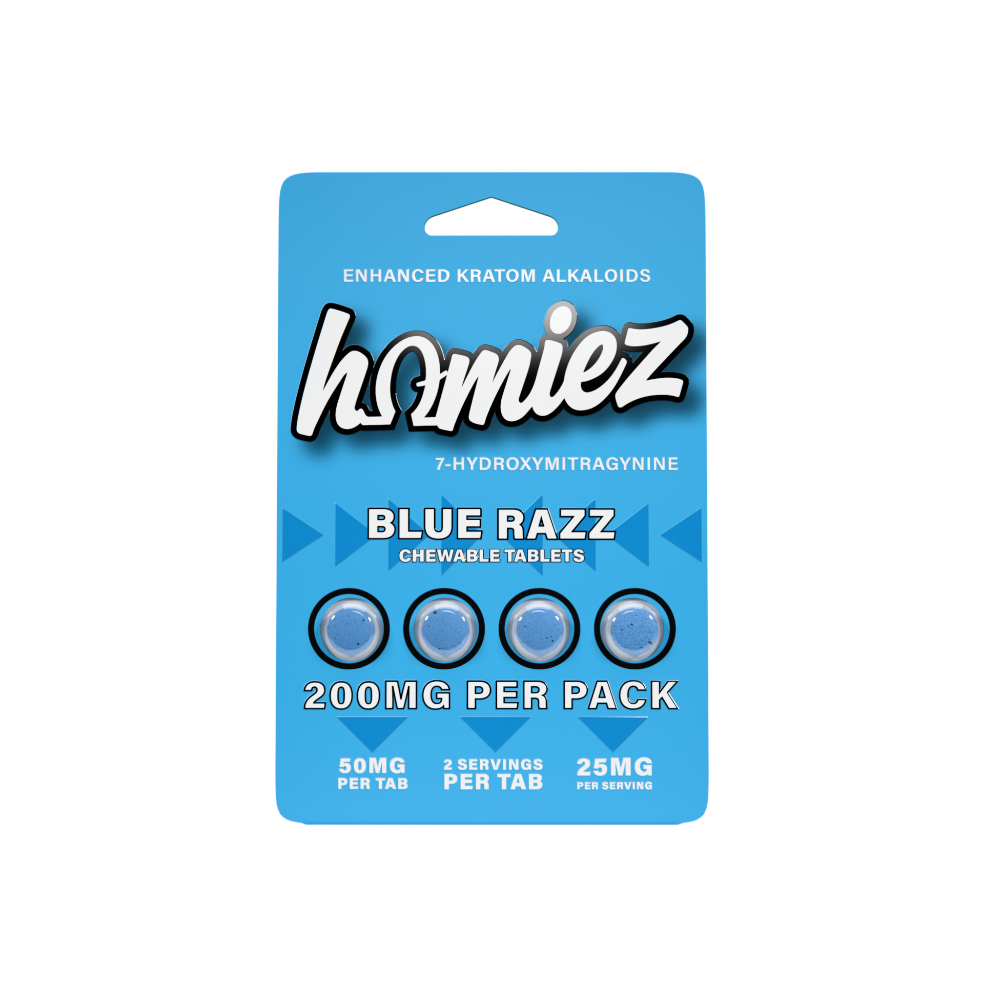 Pack of Homiez Blue Razz chewable tablets on a white background