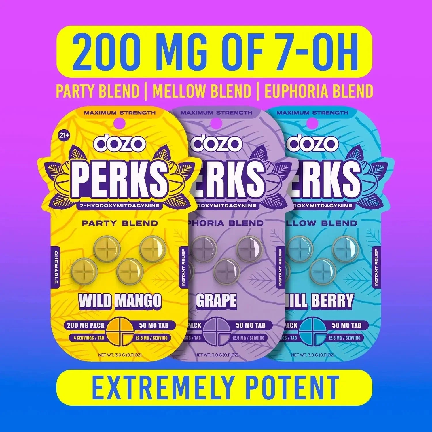 Dozo PERKS 7-Hydroxy Tablets Euphoria Blend 200mg - Coastal Kratom Co