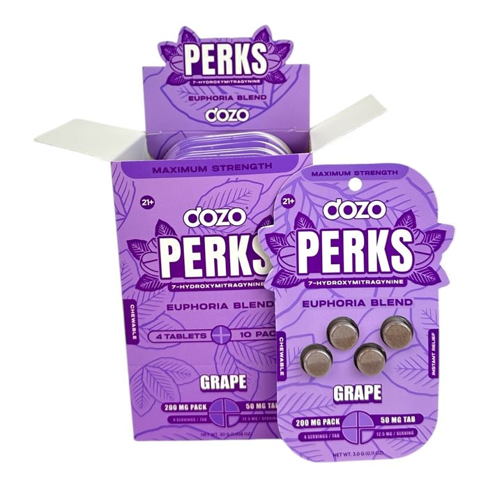 Purple packaging of 'Perks' by dozo with grape flavor on a white background