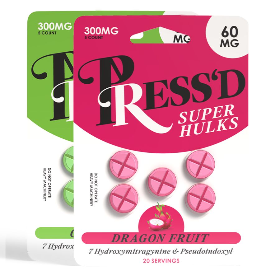 Two packages of Press'd Super Hulks dragon fruit flavor supplements - Shop Coastal Kratom